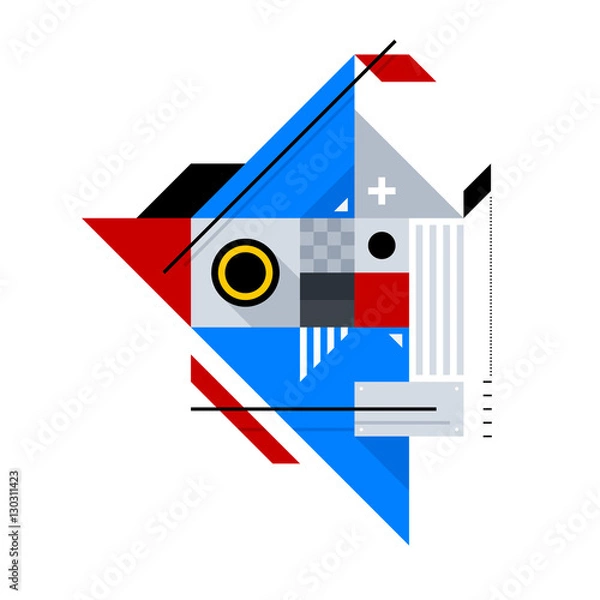 Fototapeta Abstract geometric composition of simple shapes. Style of Abstract art, Suprematism, Constructivism. The design element is isolated on a white background, suitable for prints, posters and covers.