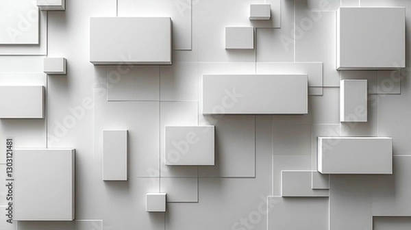 Fototapeta Abstract geometric shapes, white, 3D, modern design, background, pattern, wall, graphic, poster