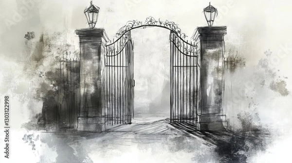 Fototapeta A conceptual design sketch of metal gates.