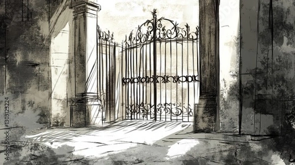 Fototapeta A conceptual design sketch of metal gates.