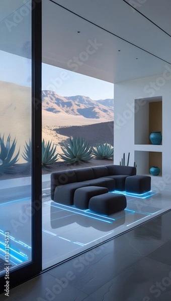 Obraz Walking barefoot across the polished basalt floors, subtle motion-activated blue light strips illuminate pathways, enhancing both function and ambiance.