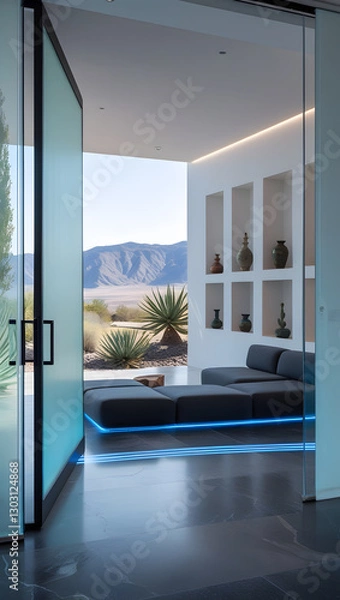 Obraz Walking barefoot across the polished basalt floors, subtle motion-activated blue light strips illuminate pathways, enhancing both function and ambiance.