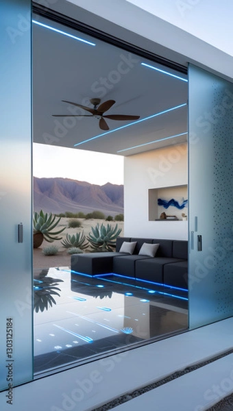 Obraz Walking barefoot across the polished basalt floors, subtle motion-activated blue light strips illuminate pathways, enhancing both function and ambiance.