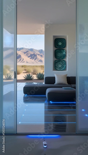 Obraz Walking barefoot across the polished basalt floors, subtle motion-activated blue light strips illuminate pathways, enhancing both function and ambiance.