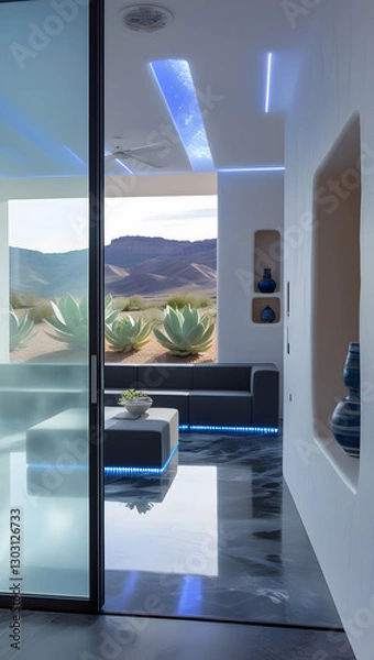 Obraz Walking barefoot across the polished basalt floors, subtle motion-activated blue light strips illuminate pathways, enhancing both function and ambiance.