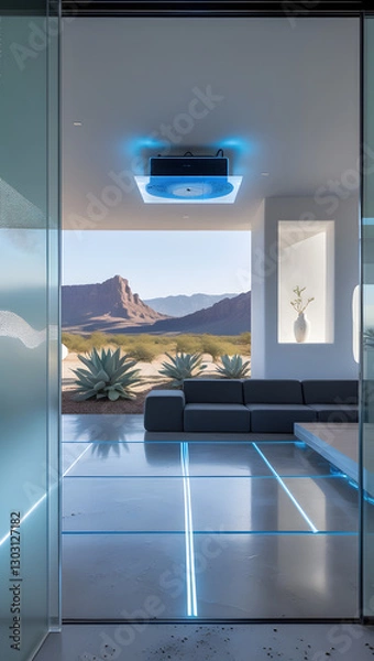Obraz Walking barefoot across the polished basalt floors, subtle motion-activated blue light strips illuminate pathways, enhancing both function and ambiance.