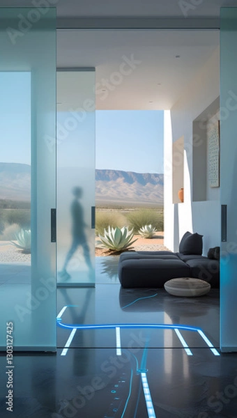 Obraz Walking barefoot across the polished basalt floors, subtle motion-activated blue light strips illuminate pathways, enhancing both function and ambiance.