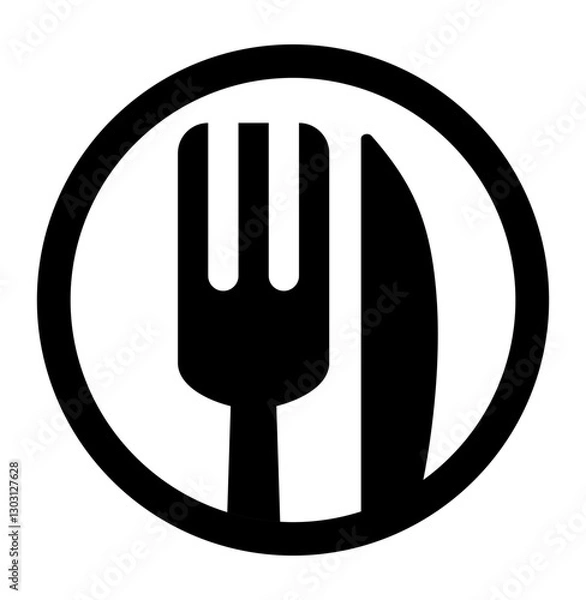 Obraz icon a fork and knife inside a circular border symbolizing food dining or a restaurant.