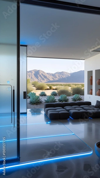 Obraz Walking barefoot across the polished basalt floors, subtle motion-activated blue light strips illuminate pathways, enhancing both function and ambiance.