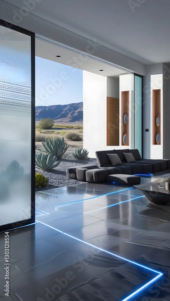 Obraz Walking barefoot across the polished basalt floors, subtle motion-activated blue light strips illuminate pathways, enhancing both function and ambiance.
