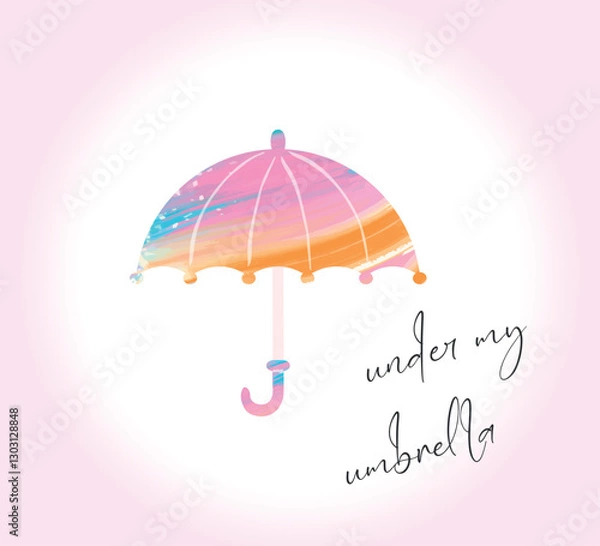 Obraz pretty umbrella in pastel colors and under my umbrella text on pink background