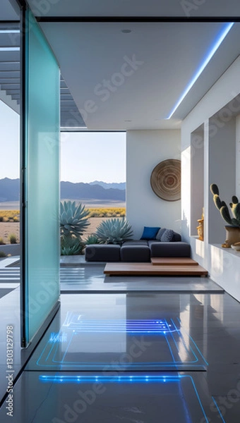 Obraz Walking barefoot across the polished basalt floors, subtle motion-activated blue light strips illuminate pathways, enhancing both function and ambiance.