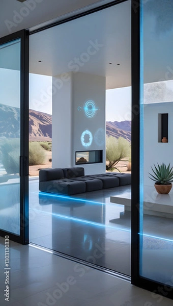 Obraz Walking barefoot across the polished basalt floors, subtle motion-activated blue light strips illuminate pathways, enhancing both function and ambiance.