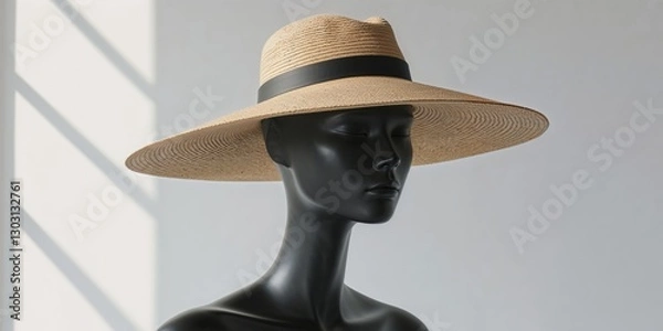 Obraz Stylish straw hat displayed on a mannequin highlighting modern accessory fashion trends