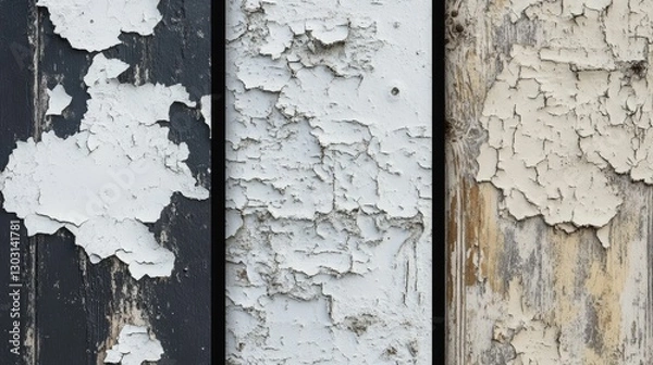 Fototapeta Peeling paint texture wood boards three panels.