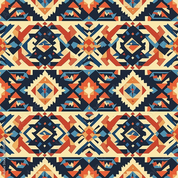 Fototapeta African style geometrical ornamental seamless background texture. Seamless pattern with aztec ornament. Aztec pattern. Seamless background with geometrical ornament
