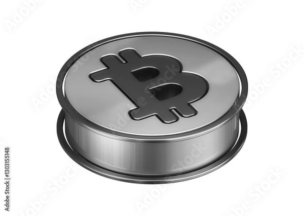 Fototapeta Bitcoin Btc logo 3D isometric polished metal icon from top. High quality 3D rendering graphic resource suitable for poster, advertising, blog and news.