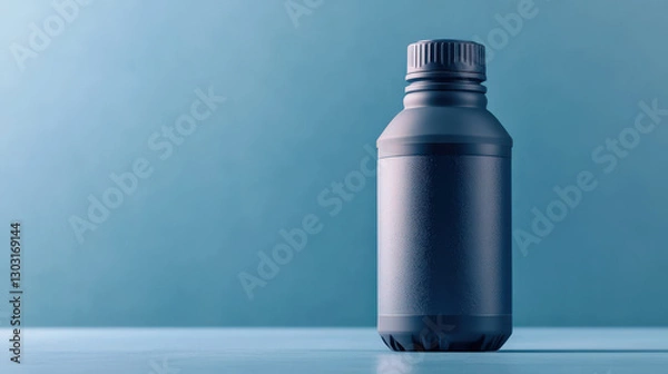 Fototapeta close up of sleek water bottle on blue background, showcasing its modern design and functionality