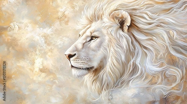 Fototapeta Majestic White Lion Profile, Heaven Background