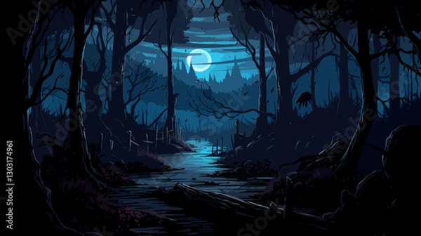 Obraz Dark forest at night