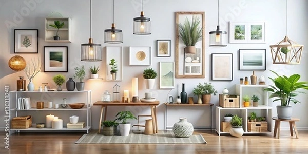 Fototapeta Modern interior design:  products displayed on a stunning gallery wall.