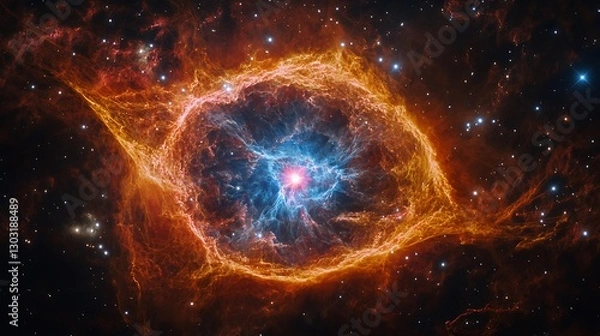 Fototapeta The vivid red and orange hues of a dying star in the final stages of its life