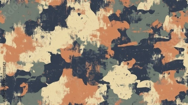 Fototapeta Abstract camouflage pattern with earthy tones in random brush strokes