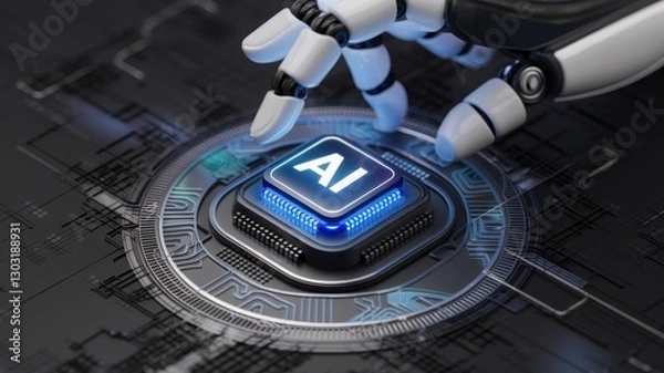 Fototapeta AI Text wording on blue background, technology binary pattern background, computer science, circuit pattern background, robotic engineering wallpaper