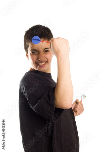 Obraz teenage boy cheers playing darts