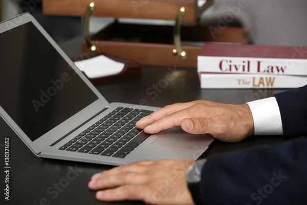 Fototapeta Man working with laptop in modern office