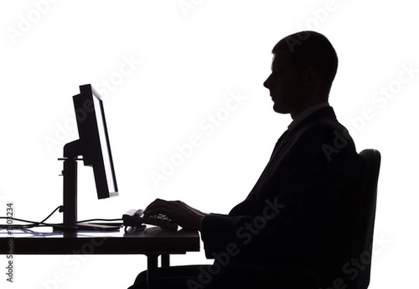 Fototapeta silhouette of man working computer