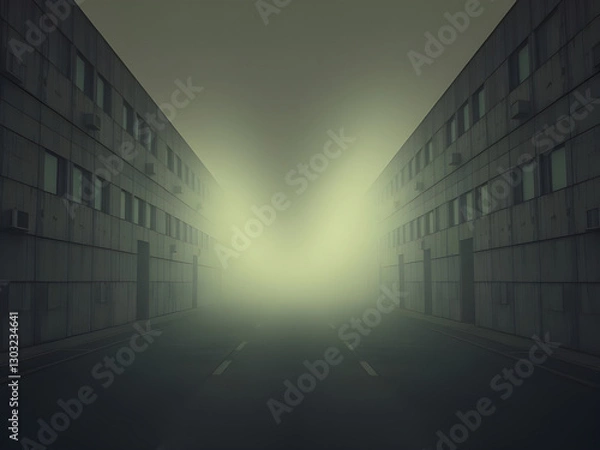Fototapeta empty foggy street, liminal space, 3d render