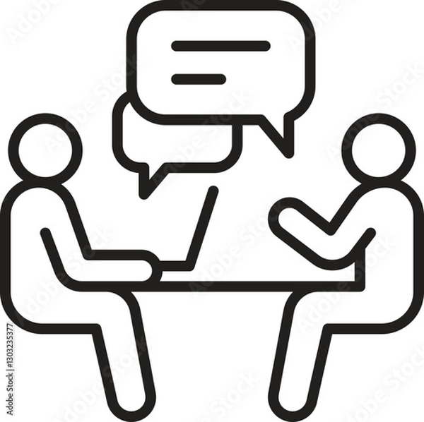 Fototapeta Two people discussing at a table line icon