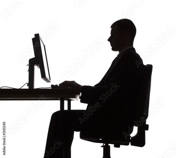Fototapeta silhouette of man working computer