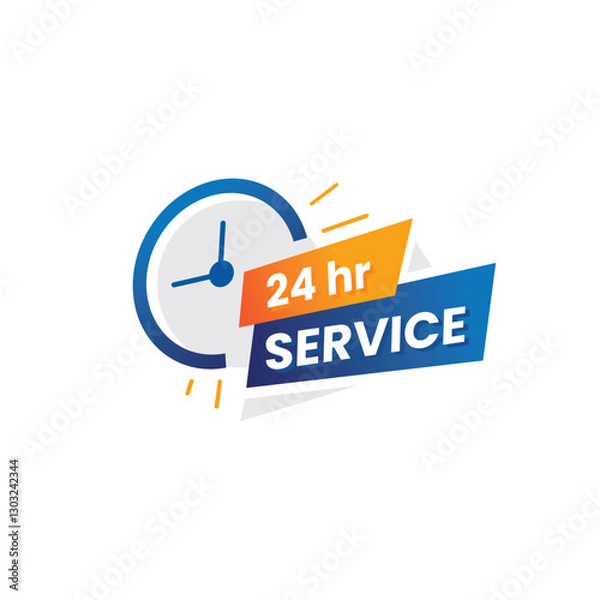 Fototapeta 24 Hours Service 24/7 available logotype symbol vector illustration typography 24 hr service with circle arrow showing 24 hr clock time isolated