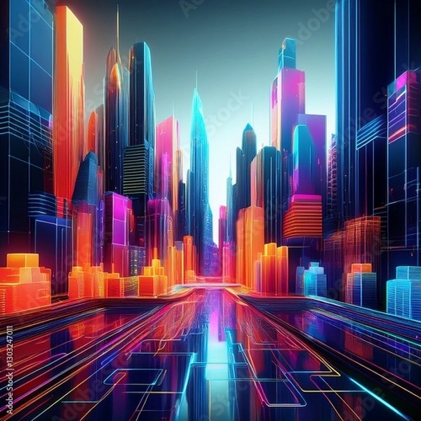 Fototapeta buildings cityscape abstract concept 3d render transparent blueprint