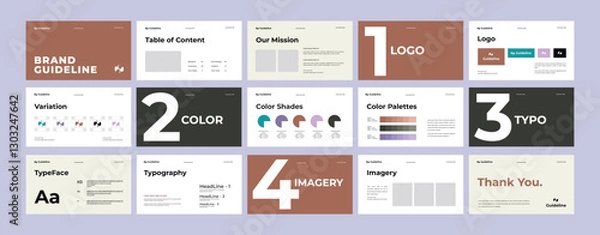 Fototapeta Complete Brand Identity Guidelines Template, Professional Logo Presentation, Modern Brand Guidelines Template
