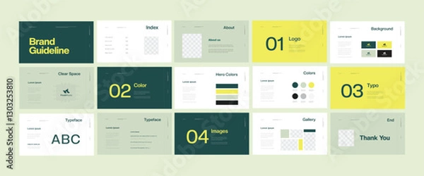 Fototapeta Complete Brand Identity Guidelines Template, Professional Logo Presentation, Modern Brand Guidelines Template
