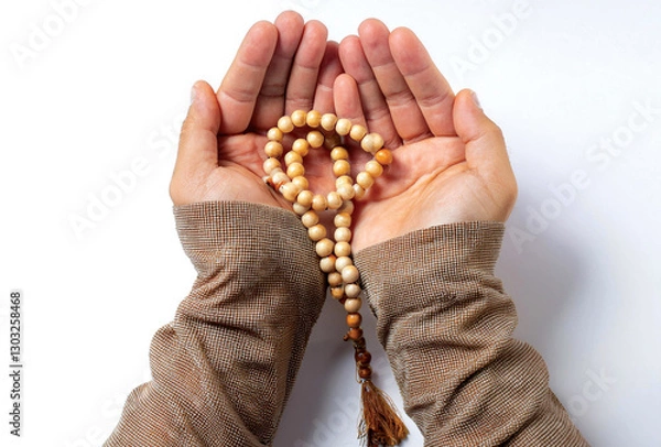 Obraz Hands holding prayer beads iconic