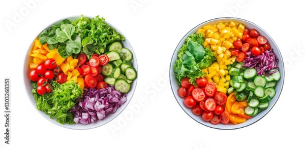 Fototapeta Salad bowl with fresh vegetables isolated on white or transparent background