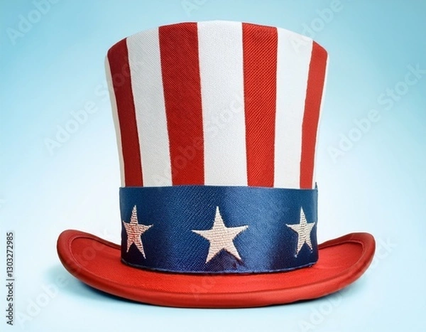 Fototapeta top hat for presidents day celebration with red and white stripes and blue band featuring stars
