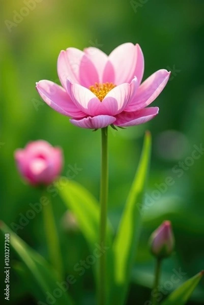 Fototapeta Soft pink petals unfurl in a lush green meadow, flowers, bloom