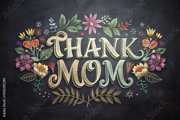 Fototapeta Thank You Mom in an artistic chalk-style font on a textured background.