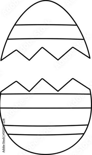 Fototapeta Cracked Easter egg coloring pages for adults and kids.
Spring Easter egg cracked in half outline flat vector illustration isolated. 
Transparent background.
