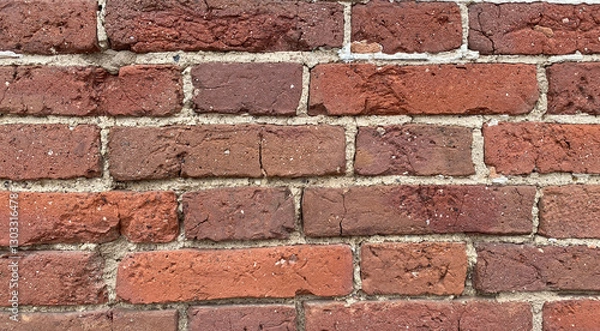 Fototapeta The brick wall is made of red brick. The destruction of the facade of the building. Antique brickwork.