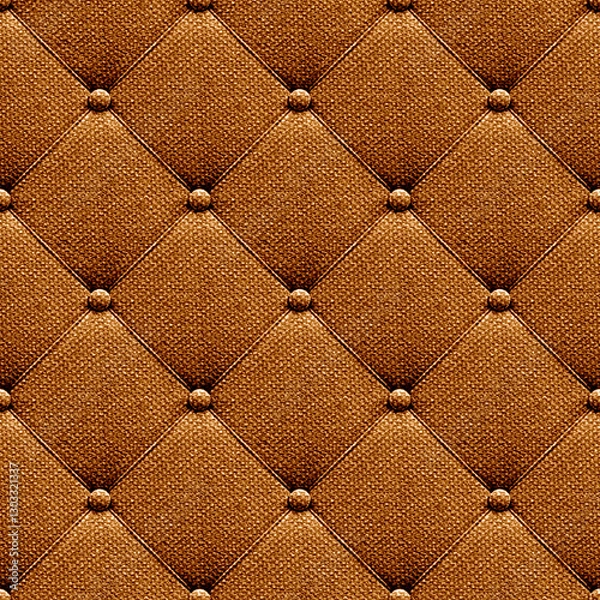 Fototapeta Vintage buttons upholstery cinnamon brown diamonds seamless pattern, realistic retro style classic upholstery fabric texture background.