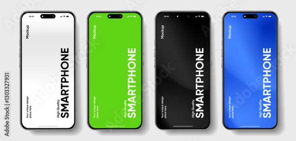 Fototapeta Realistic smartphone mockup. Mobile phone vector with isolated on white background. Device front view. 3D mobile phone with shadow. Realistic, high quality smart phone mockup for ui ux presentation.