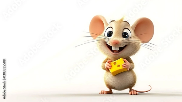 Obraz A cartoon mouse is holding a piece of cheese in its mouth. generated using AI
