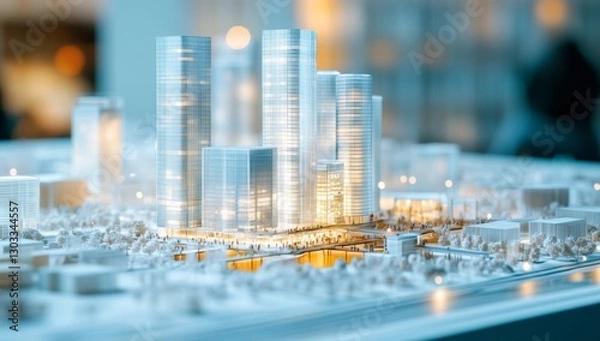 Fototapeta Urban model city display, illuminated, architectural