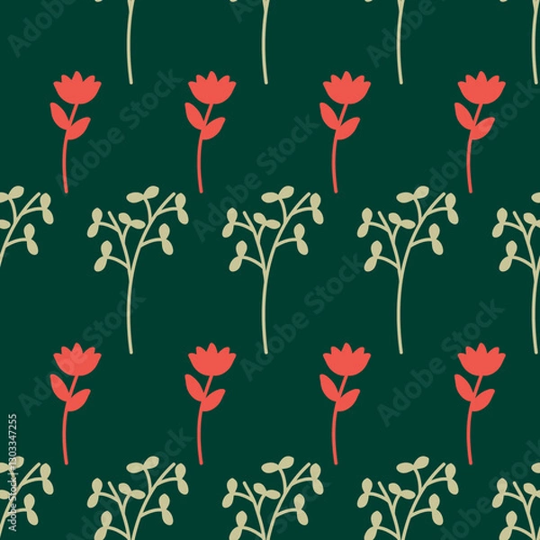 Fototapeta A seamless pattern with boho spring leaves